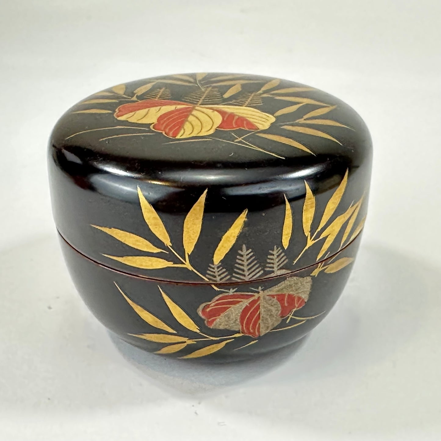 Japanese Tea Ceremony Hira-Natsume Black Lacquer Paulownia Leaf 3”