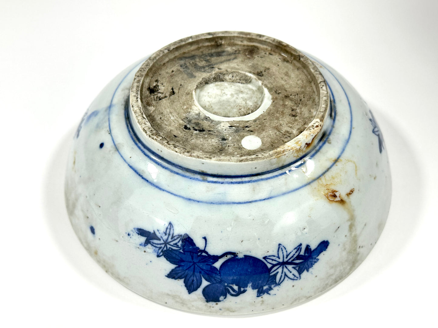 Antique Japanese Imari Sometsuke Blue White Porcelain Bowl Kiku Chrysanthemum 19th 7.5"W