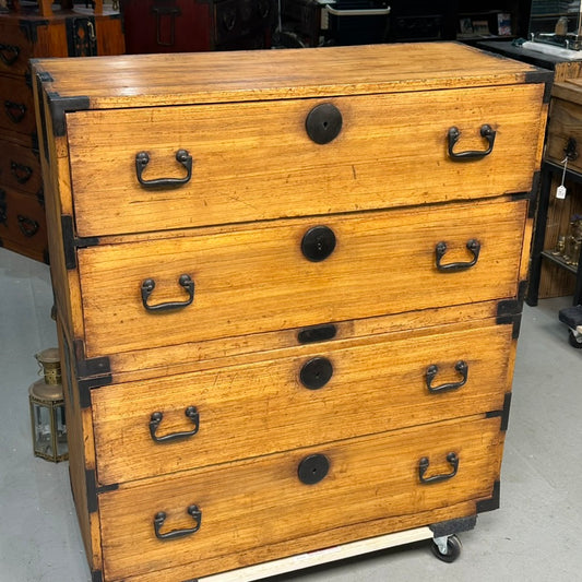 Antique Japanese Kiri Wood Ishodansu Kasane Tansu Meiji Era Chest of Drawers