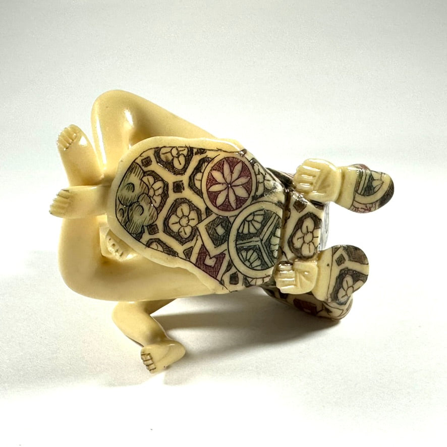 Vintage Japanese Shunga Erotic Figurine Couple Faux-Ivery Resin Hand Painted Showa b
