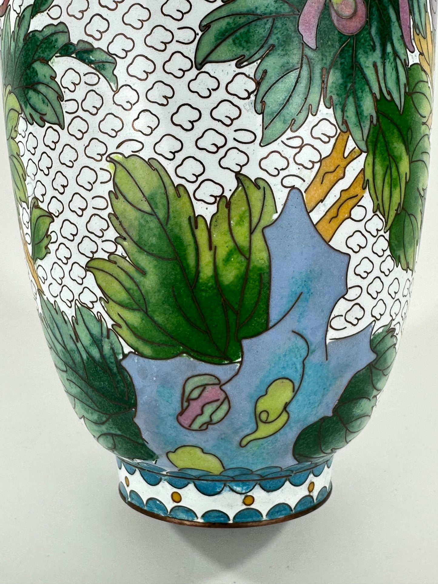 Vintage Chinese Cloisonné Vase chrysanthemum motif 12”