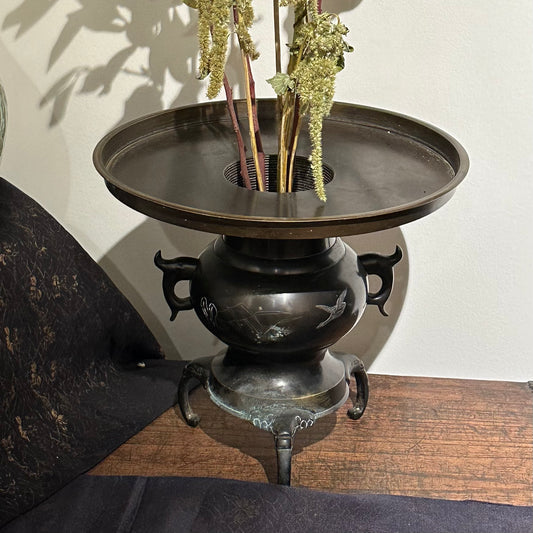 Antique Japanese Taisho Era Usubata Bronze Ikebana Vase Buddhist Family Shrine 11"