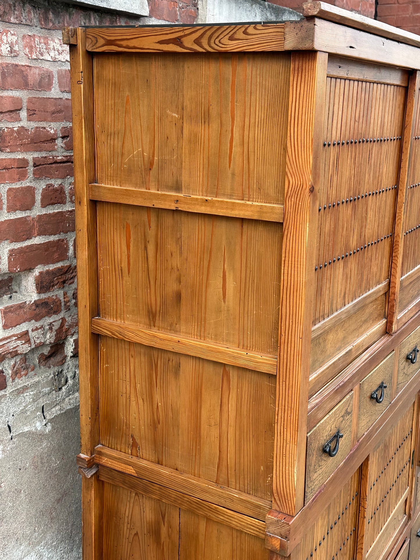 Antique Japanese Keyaki Sugi Merchant Tansu Sliding Door Cabinet Meiji 54"W