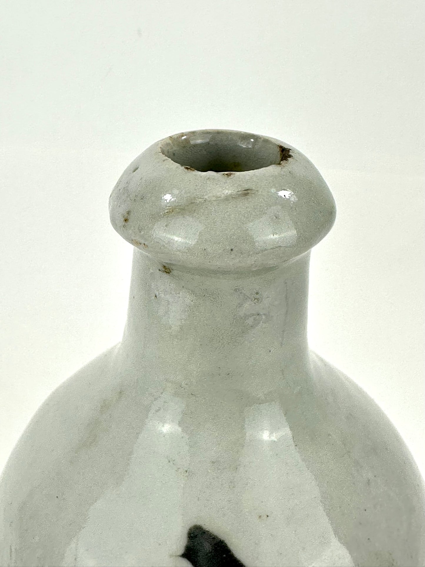 Antique Japanese Late Edo Meiji Grey Glazed Stoneware Tokkuri Sake Jug Calligraphy 9"H