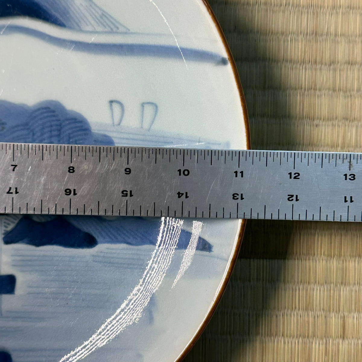 Antique Japanese Blue & White Porcelain Plate Shanshui Pavilion Landscape 11"W