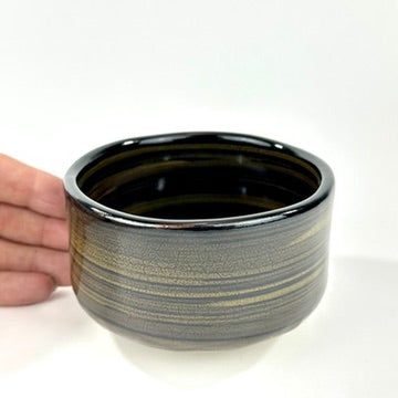 Japanese Handmade Mino Ware Chawan Matcha Tea Bowl Koku Yu Kinsai Black Gold Glaze NEW 5"