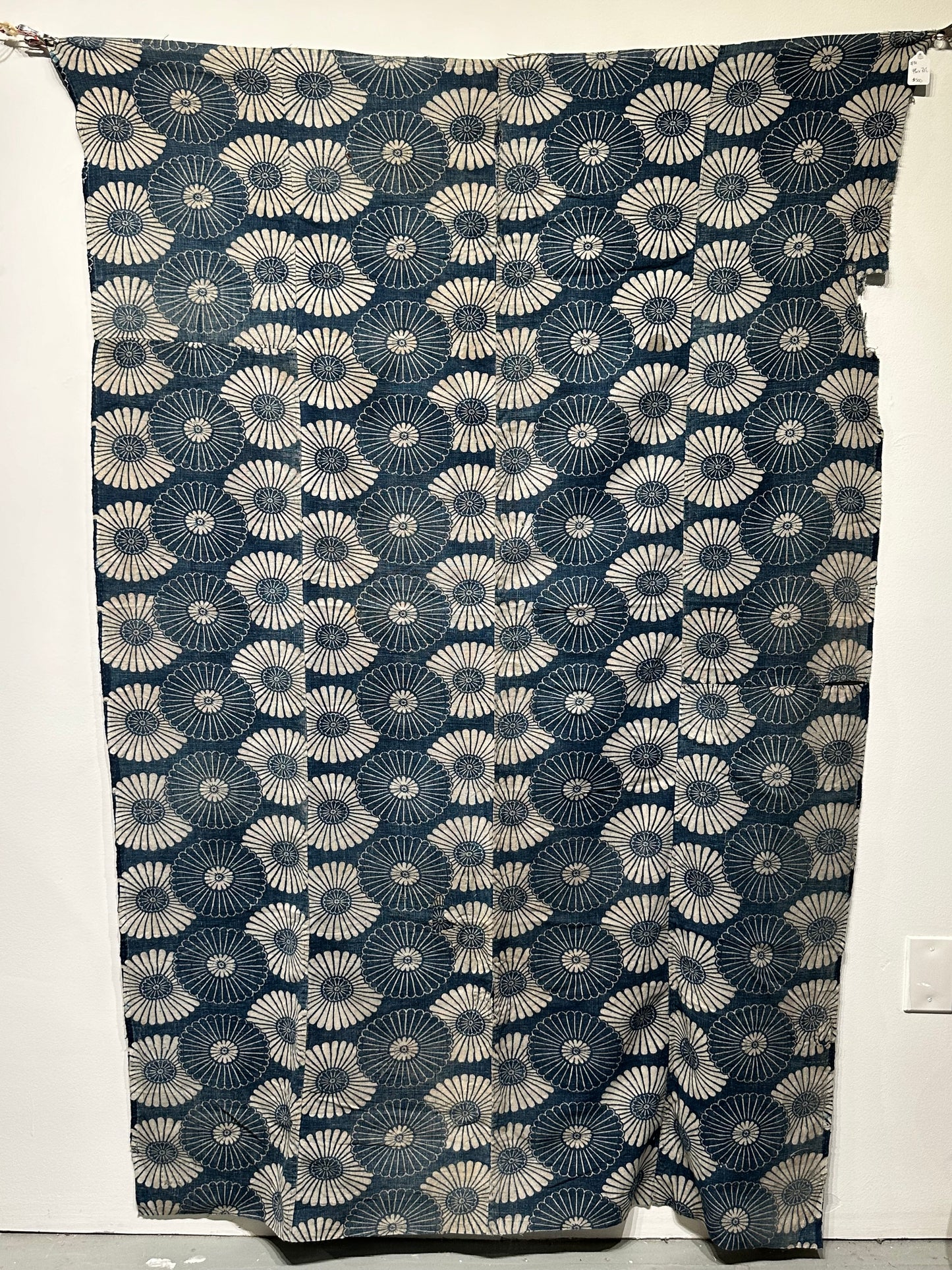 Antique Japanese 19th Century Textile - Katazome Indigo 49" x 73" Kiku #81