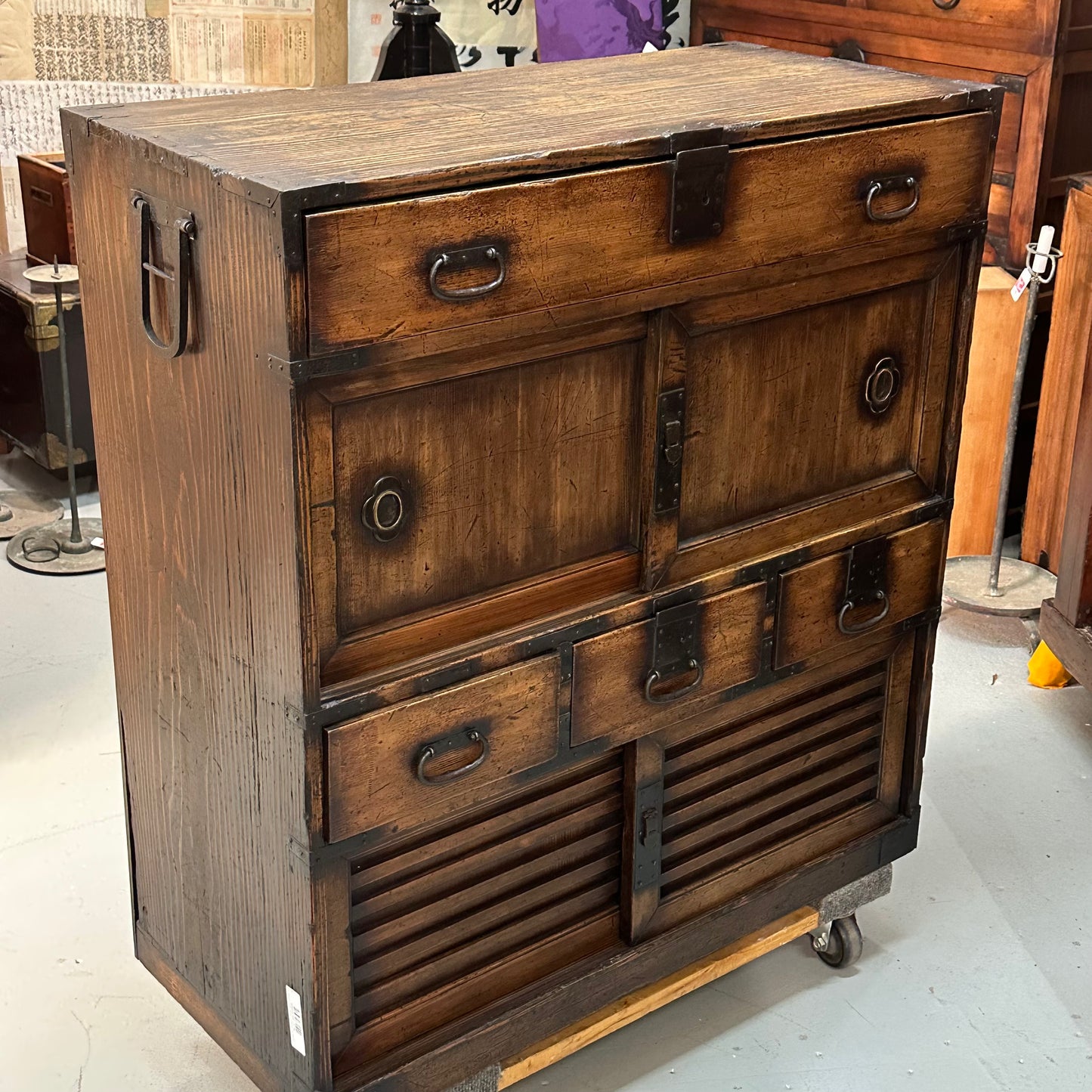 Antique Japanese Meiji Era (1868-1912) Chobadansu Document Chest 4 Drawer 37"H