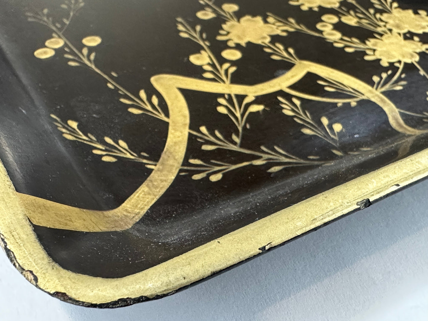 Antique Japanese Meiji Era Lacquer Gold Makie Tray Cherry Blossom 12"