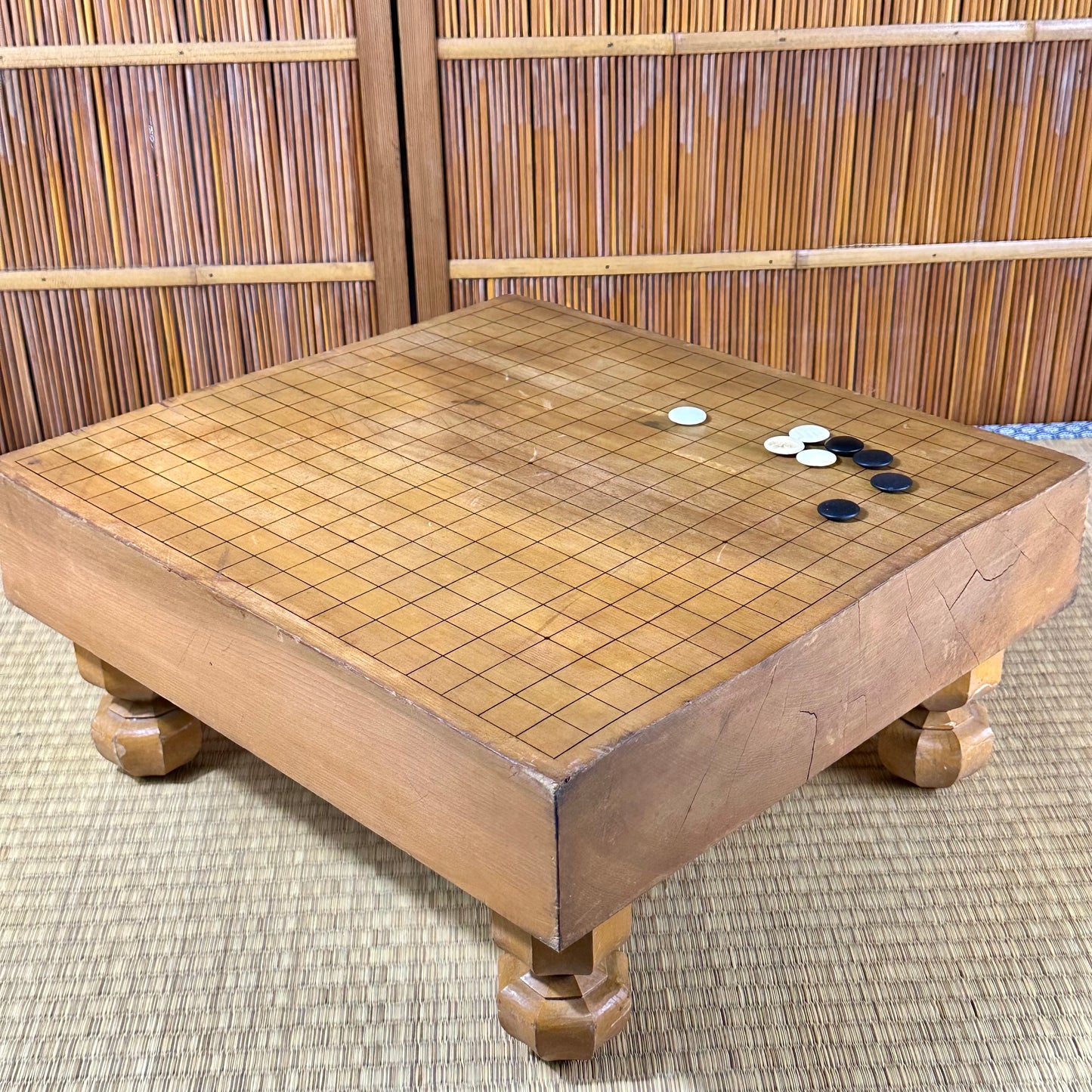 Vintage Japanese Goban 3.5" (9cm) Thick Go Game Board Floor Board H8?