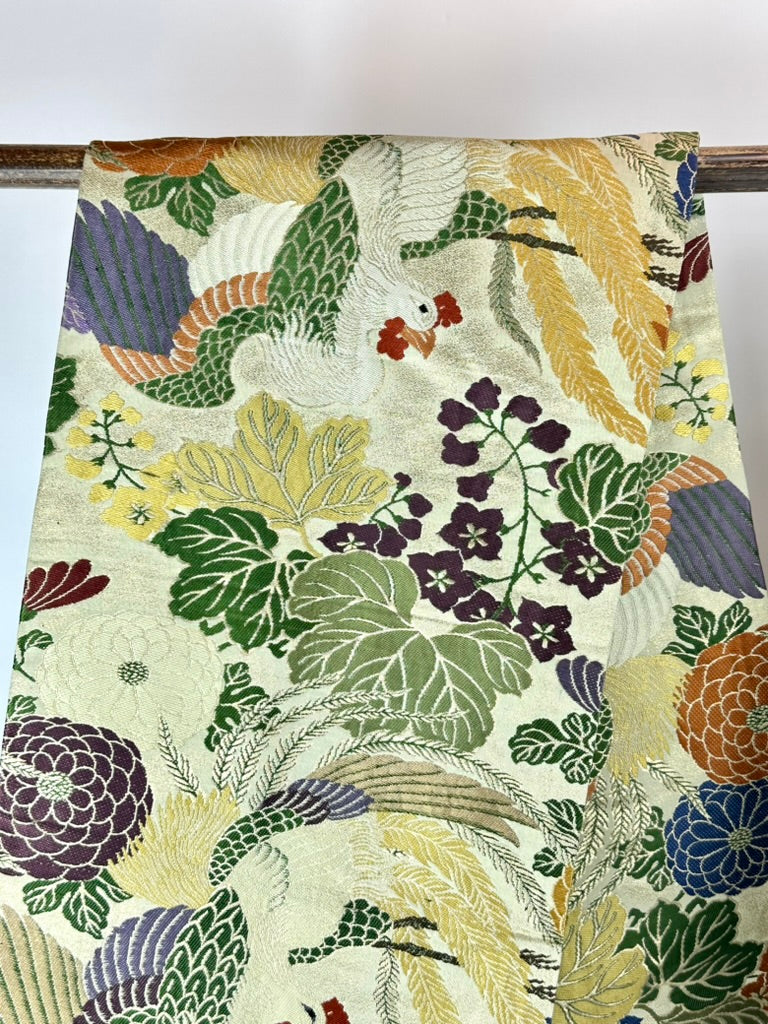 Antique Japanese Silk Maru Obi Taisho Phoenix Chrysanthemum Gosho 13'L