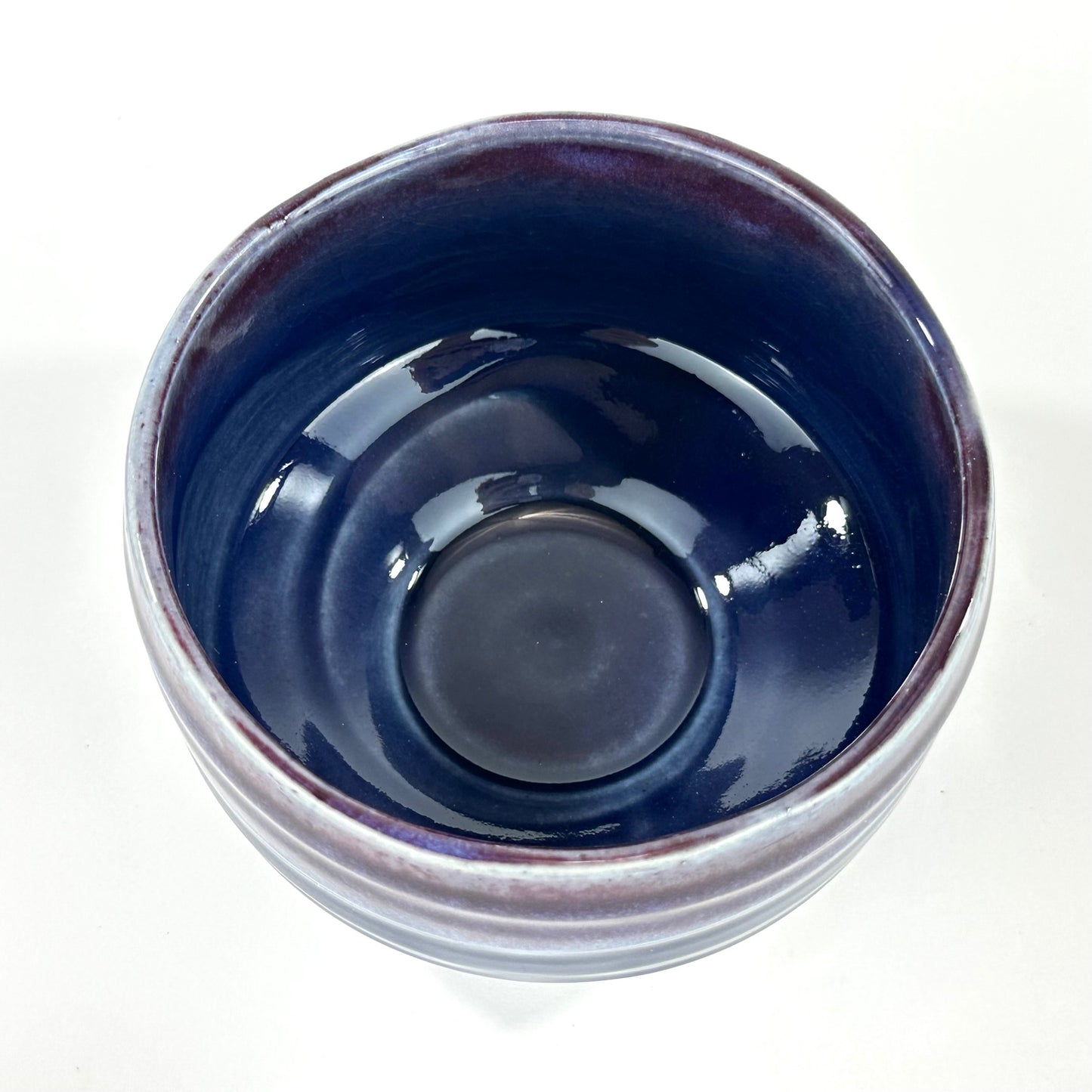 Japanese Chawan Matcha Tea Bowl Blue Purple Flambe Glaze Cobalt Interior NEW 5"