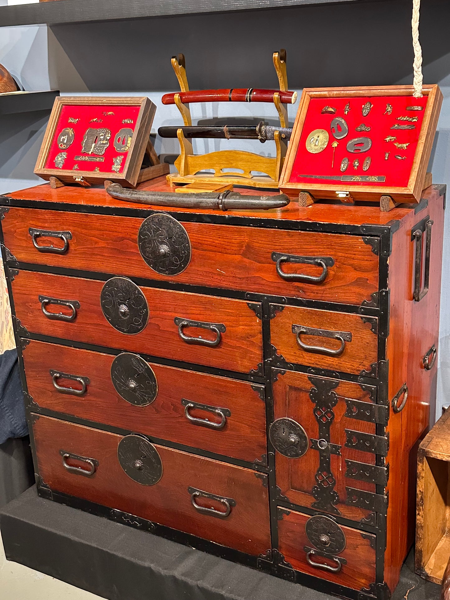 Antique Japanese Meiji Period Ishōdansu Clothing Chest with Safe c1880s LS#126