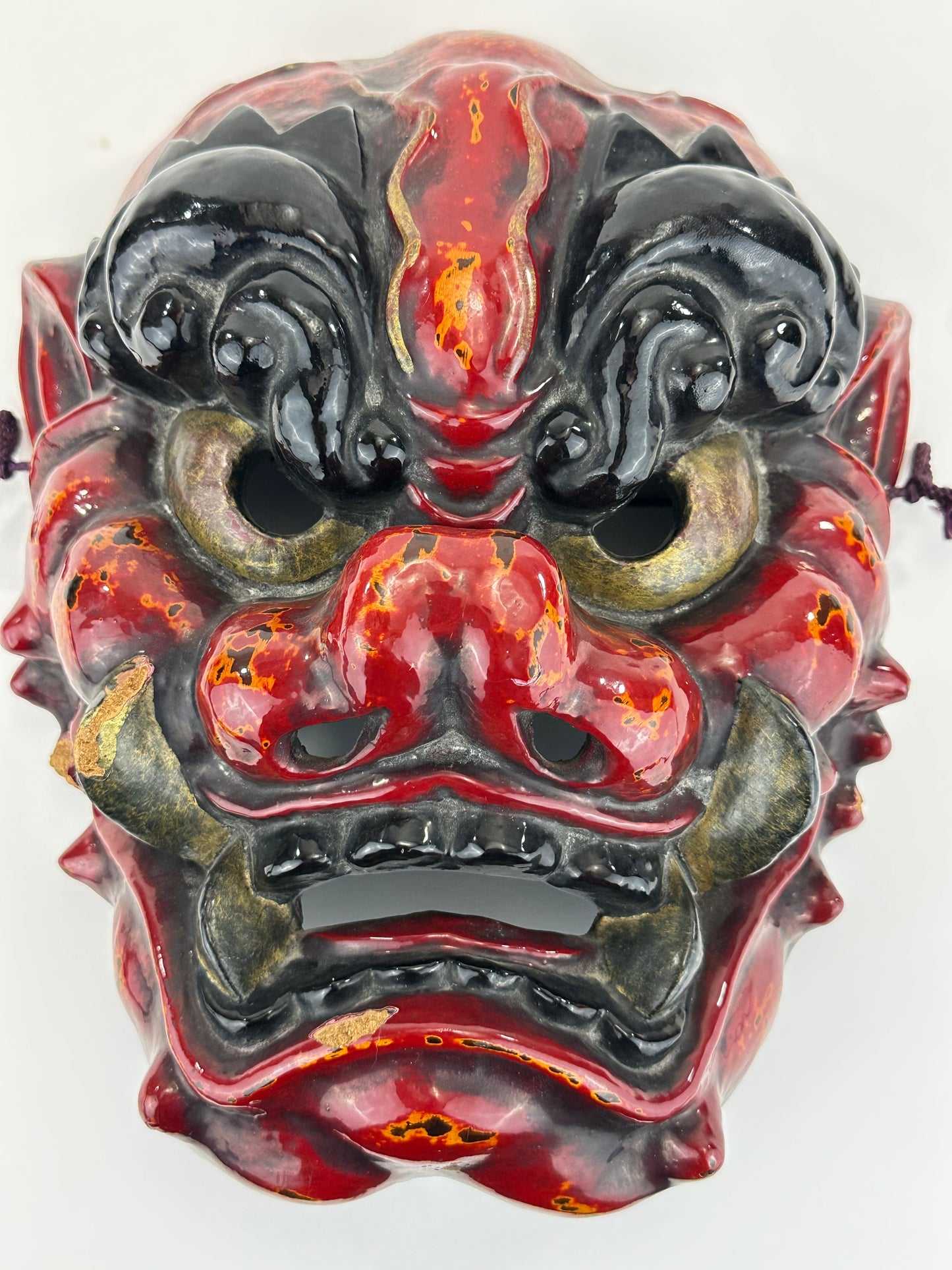 Vintage Japanese Oni Demon Mask Lacquered Tsuina Mask – Festival/Wall Art 11”