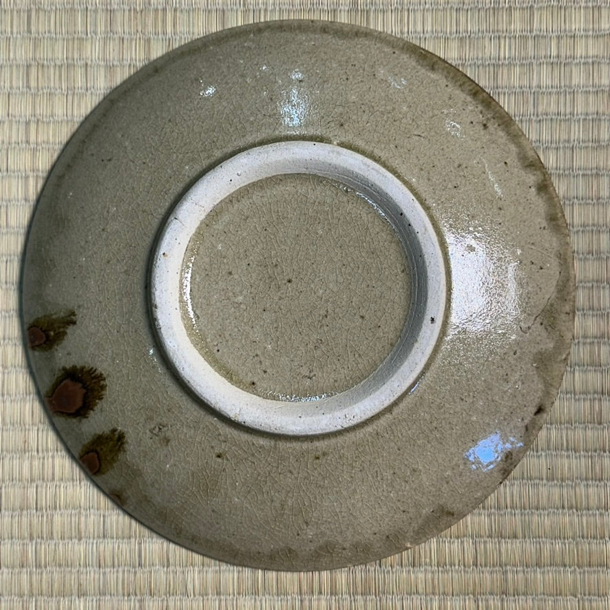 Vintage Japanese Mashiko Mingei Hamada School Stoneware Plate c1970 Iris Botanical Iron Brush 11"W