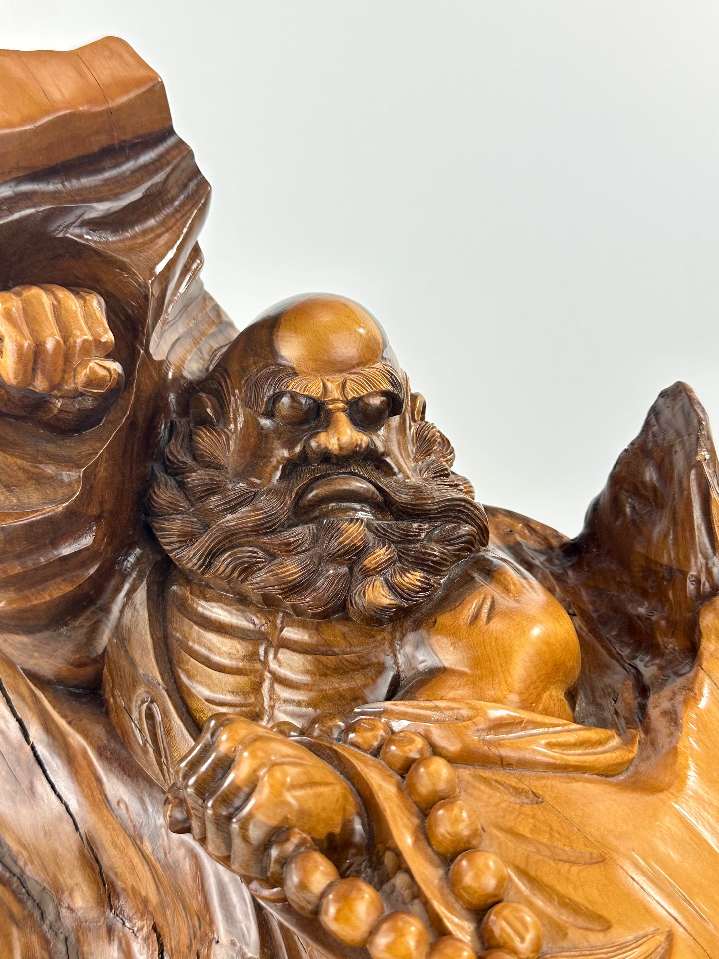 Japanese Showa Era Sugi Wood Carved Daruma Bodhidharma Sculpture Root Wood Base 17"H LS#089