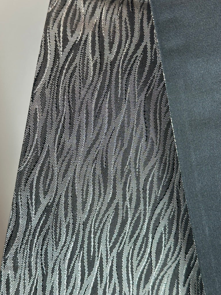 Vintage Japanese Silk Fukuro Obi Gold Foil Orchid Black Ground 13'L