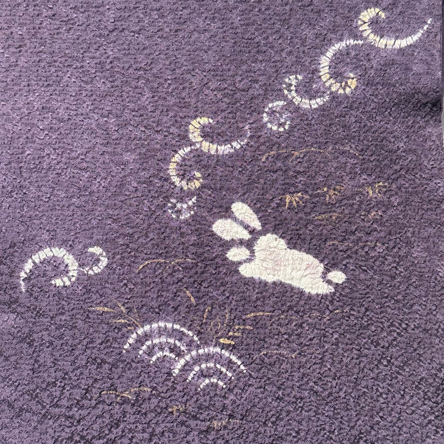 Japanese Zugawati Silk Houmongi Kimono Purple Shibori Rabbit Motif