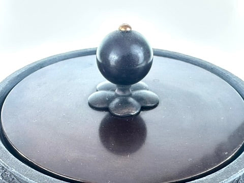 Vintage Japanese Signed Cast Iron Tetsubin Plover Wave Gold Silver Copper Inlay Showa 6.5"W LS#055