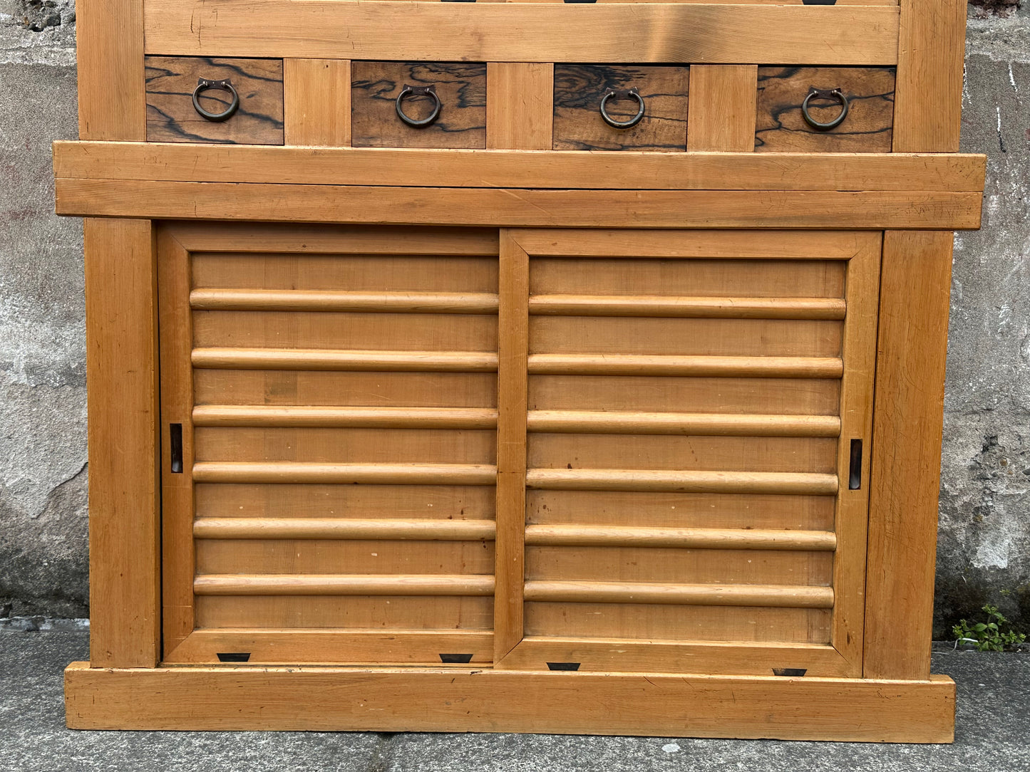Antique Japanese Meiji Era c1890's Hinoki Mizuya Tansu Kitchen Cabinet 46"W