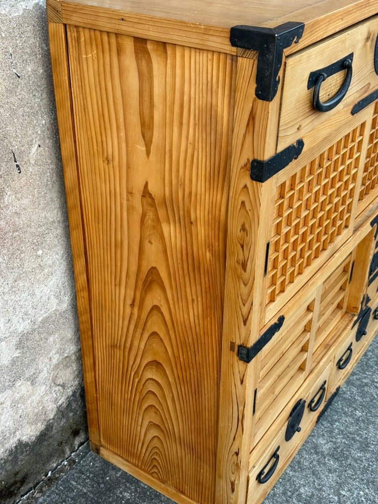 Japanese Sugi Wood Chobadansu Merchant Chest Early Showa Period Tansu 36"H