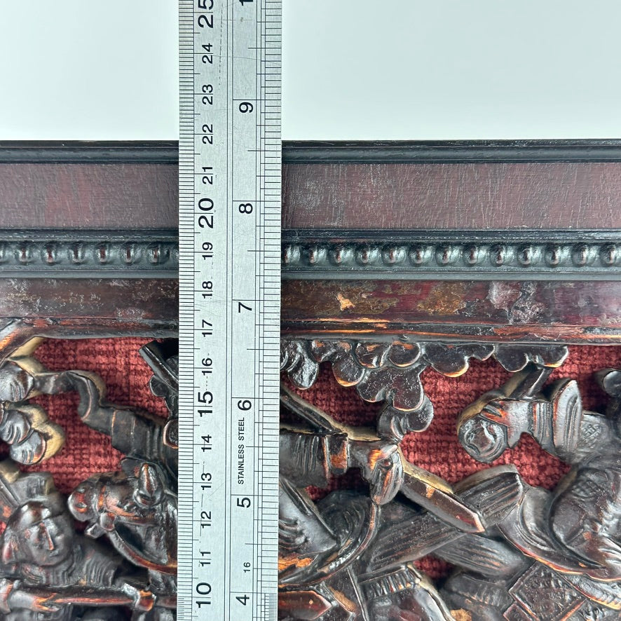Antique Chinese Carved Wood Panel Fragment Figures on Horseback 19.5″L