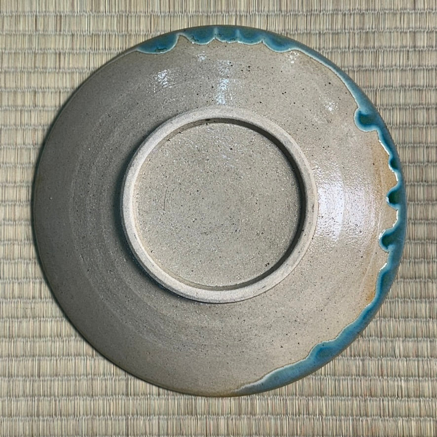 Vintage Japanese Mashiko Mingei Hamada School Stoneware Plate c1970 Persimmon Turquoise 11"W