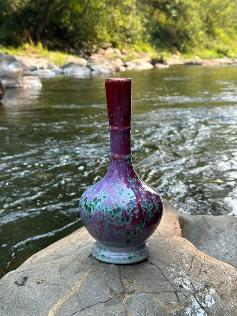 Vintage Japanese Showa Era Matsuyama Gaei Peacock Glaze Vase 10"
