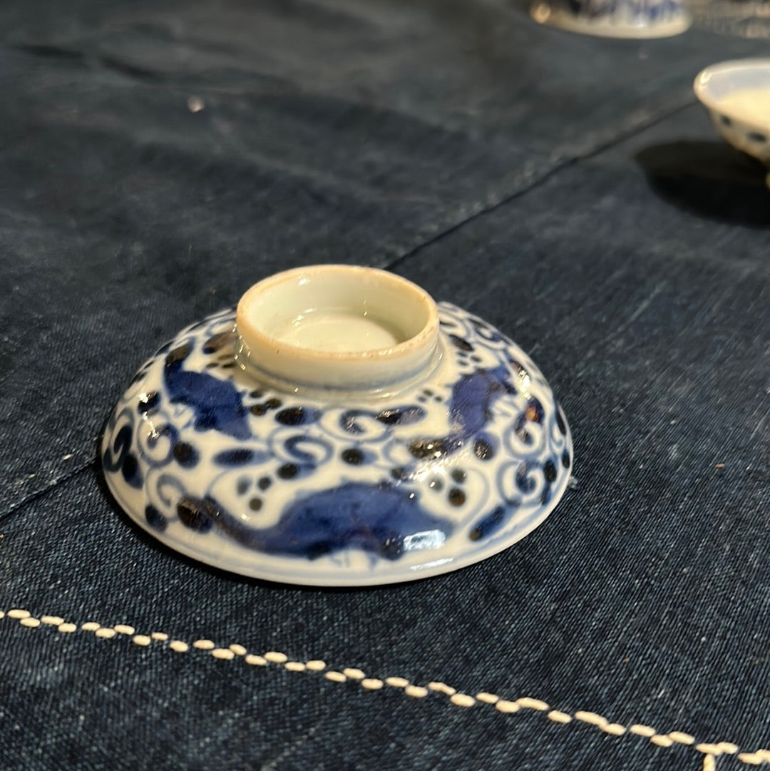 Antique Japanese c1890's Ceramic Blue & White Sauce Dish 3.5"