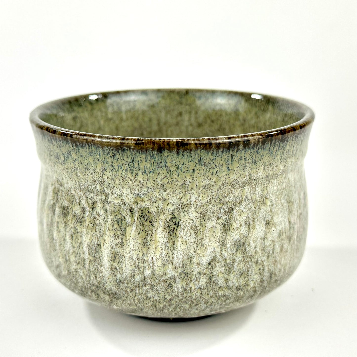 Japanese Handmade Banko Ware Chawan Matcha Tea Bowl Moegi Ash Grey Green Glaze NEW 5"