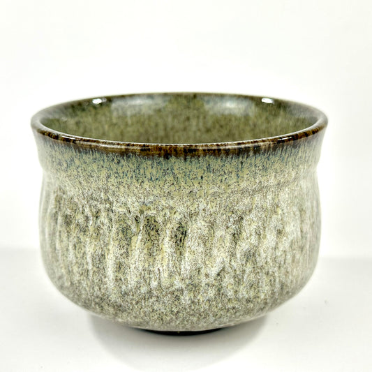Japanese Handmade Banko Ware Chawan Matcha Tea Bowl Moegi Ash Grey Green Glaze NEW 5"