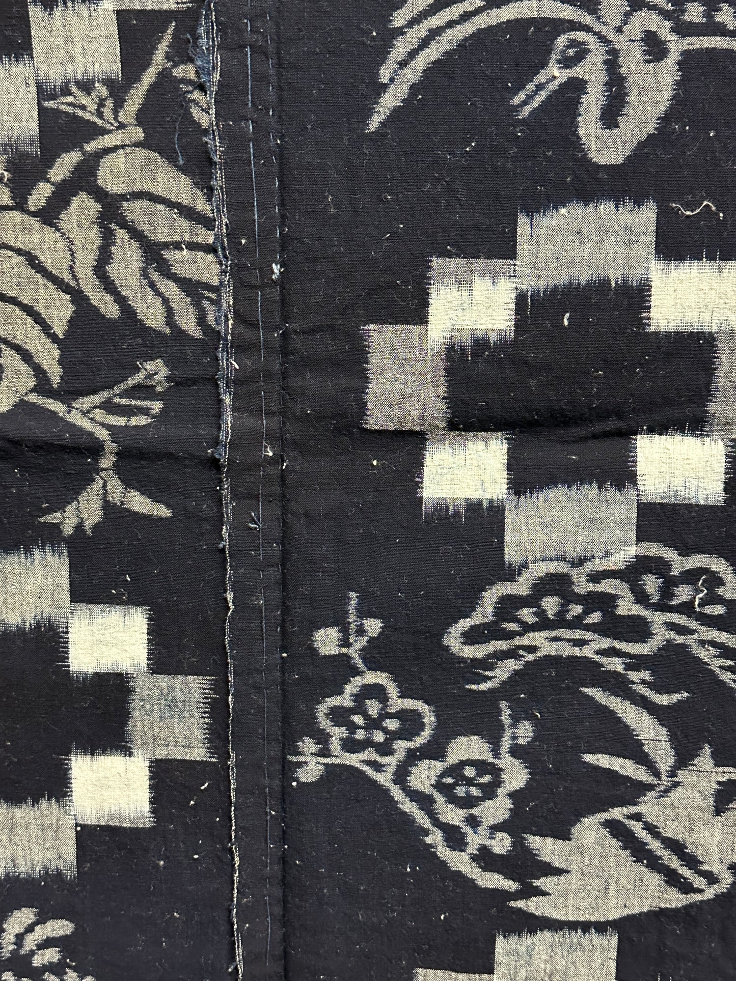 Antique Japanese 19th Century Textile - Kasuri Indigo Ikat 56"x49" Tsuru #51