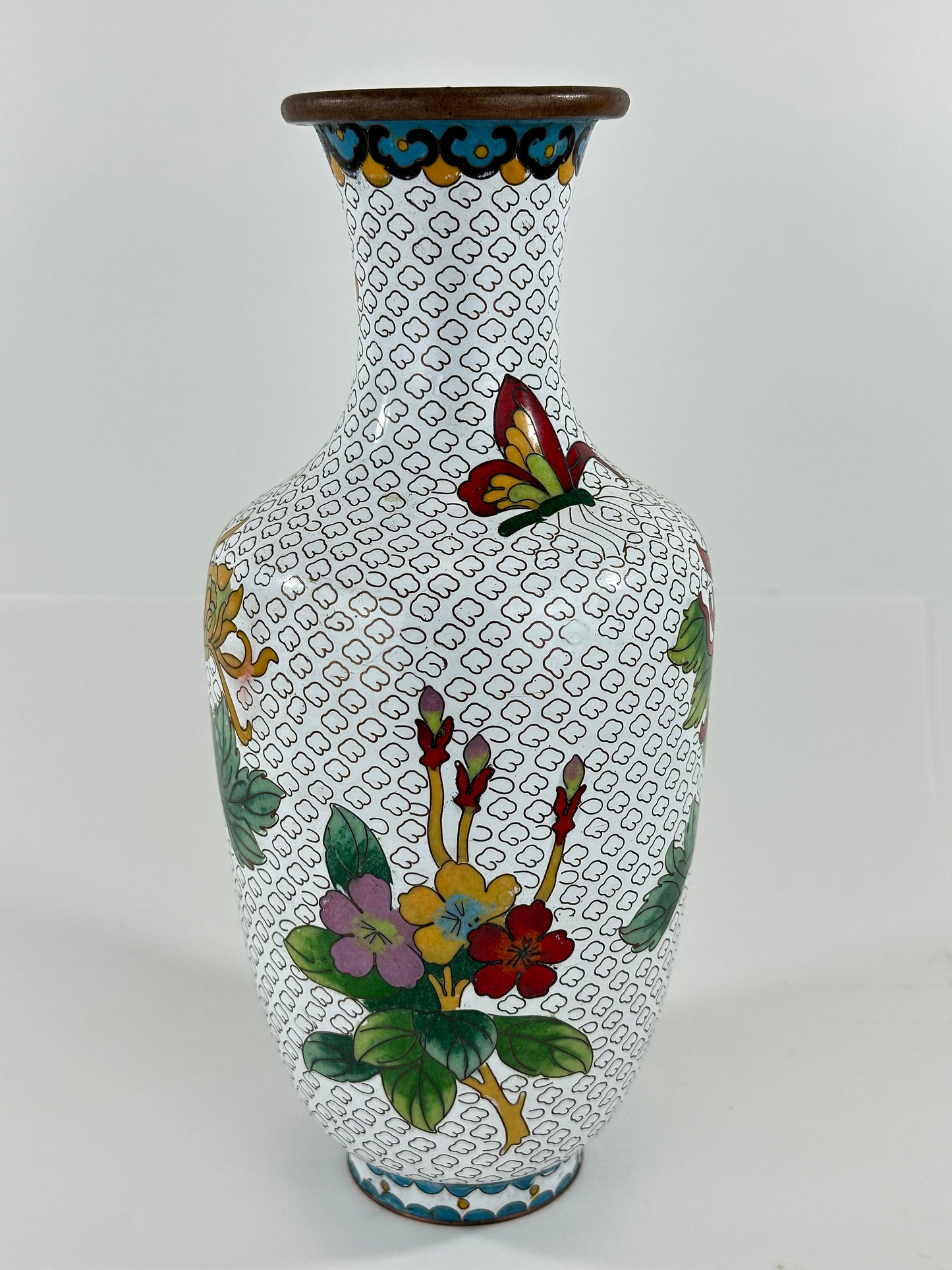 Vintage Chinese Cloisonné Vase chrysanthemum motif 12”
