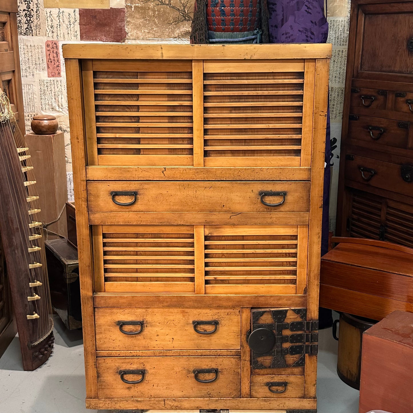 Antique Japanese Chobadansu Meiji Era 1868-1912 Document Tansu Chest Sugi 52"H