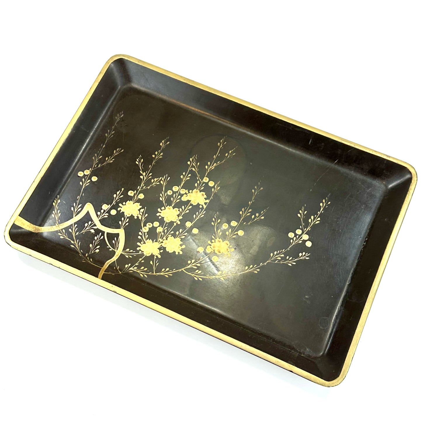 Antique Japanese Meiji Era Lacquer Gold Makie Tray Cherry Blossom 12"