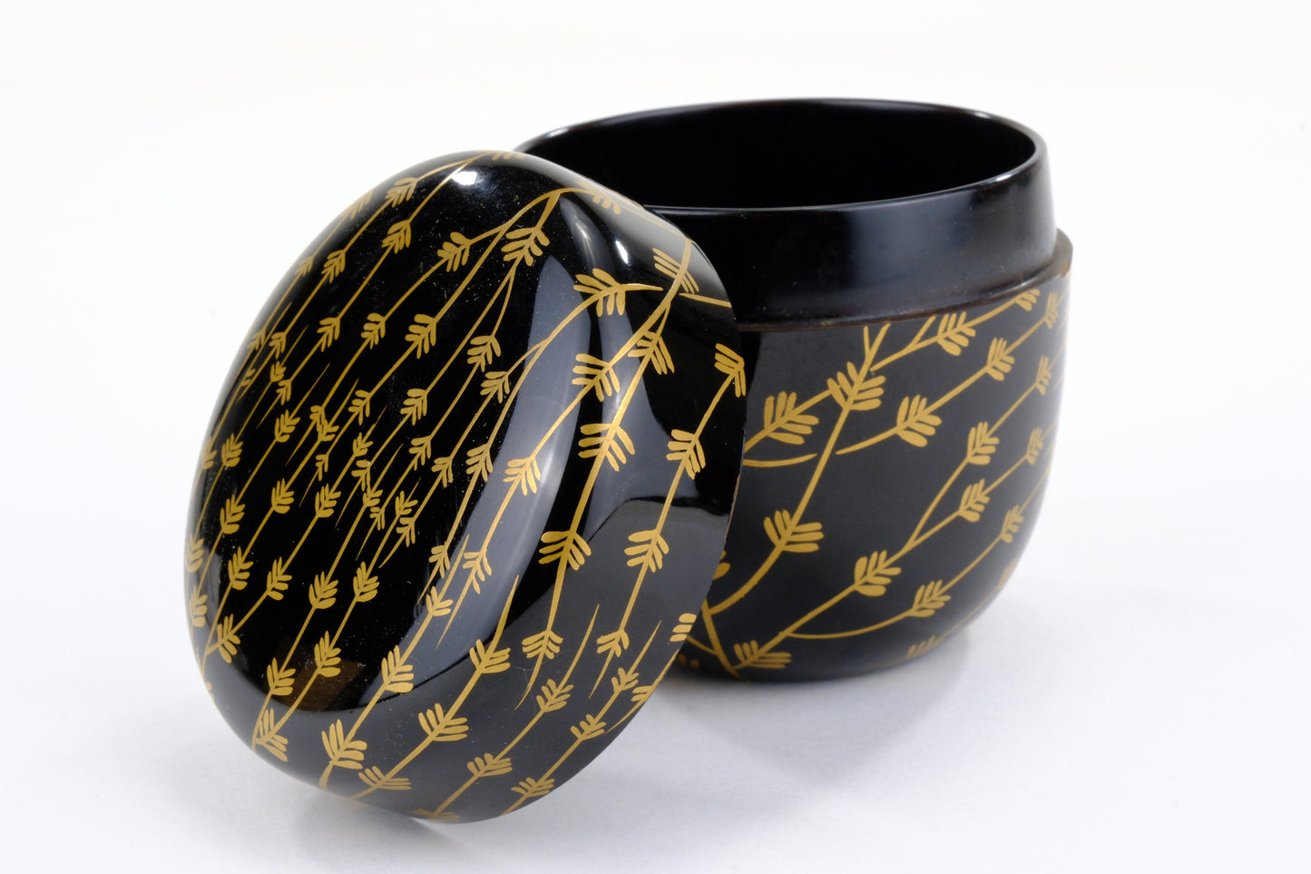 Japanese Tea Ceremony Natsume Black Lacquer Gold Makie Mebari Willow