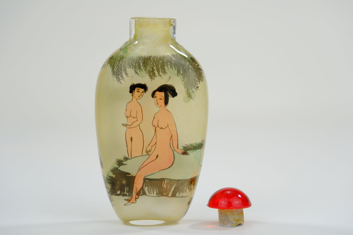 Vintage Chinese Reverse Painted Glass Snuff Bottle Erotic Motif 3"