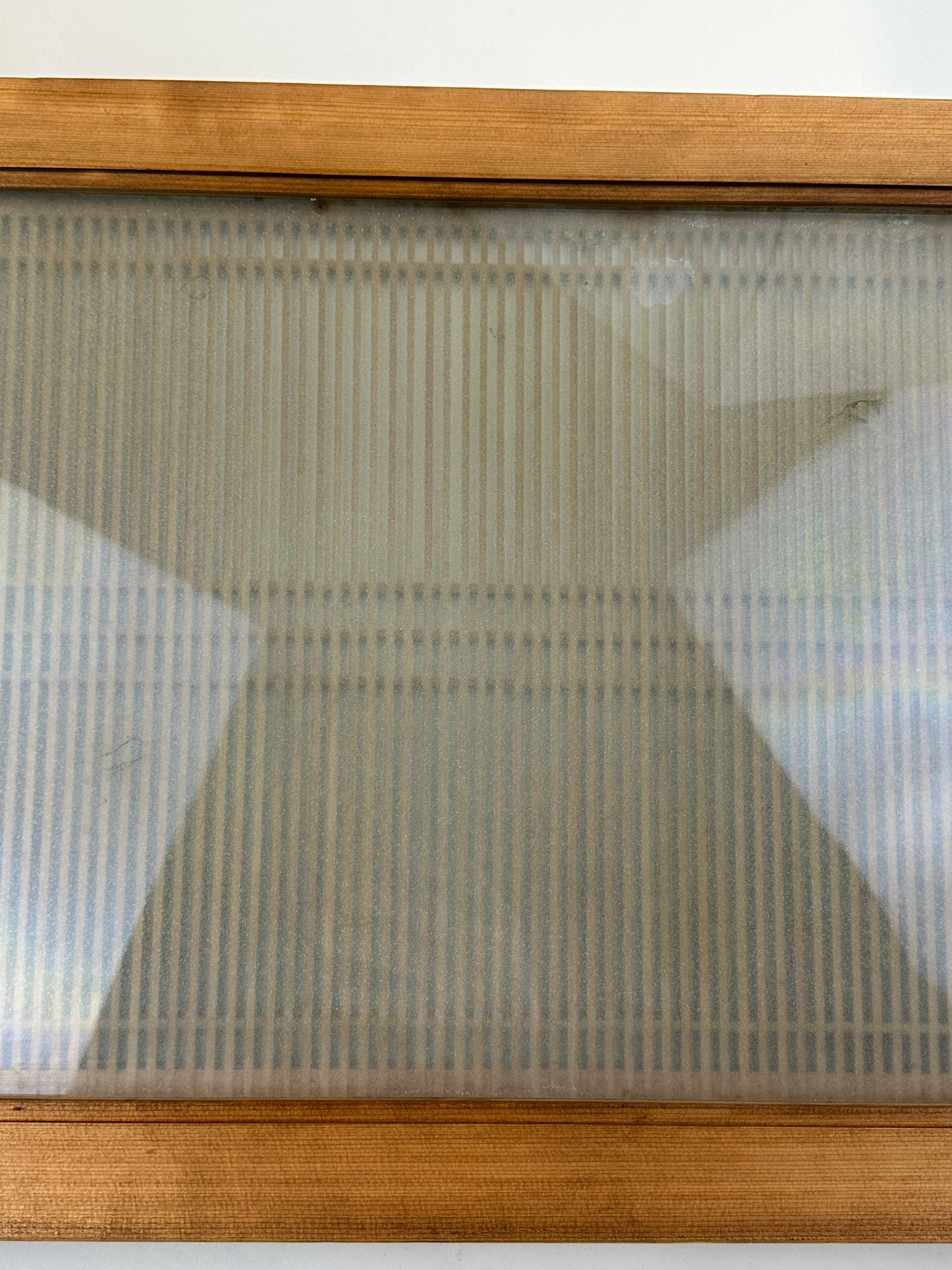 Vintage Japanese Ranma PAIR Transom Glass Geometric Lattice Sugi Wood 69.5"