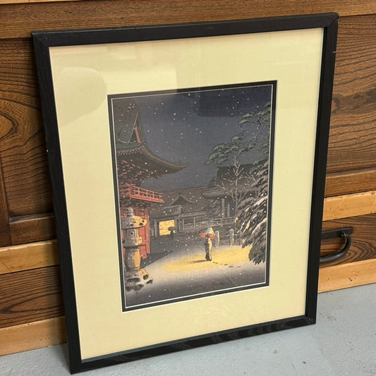 Tsuchiya Koitsu Giclée Framed Repro Print Nezu Shrine Tokyo Night Snow 1934 17x21