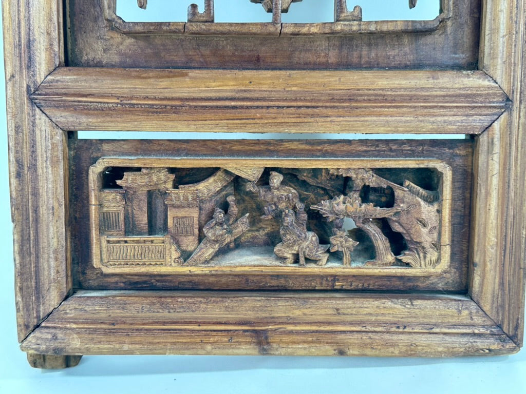 Antique Chinese Qing Carved Wood Lattice Window Shutter Panel 32″H