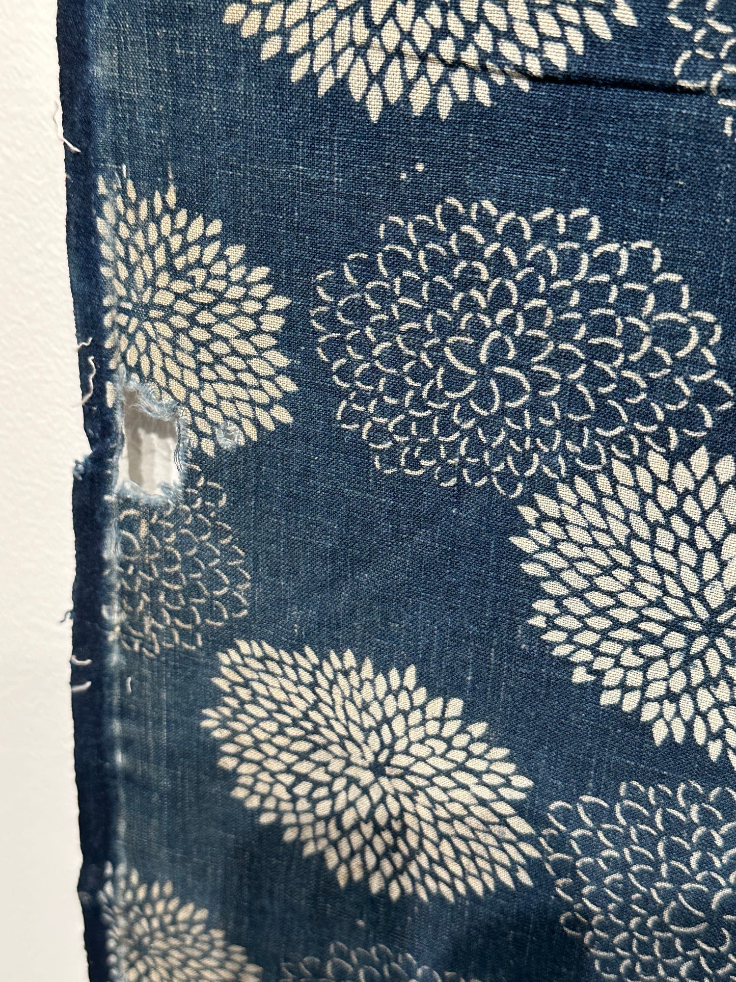 Antique Japanese 19th Century Textile - Katazome Indigo 65"x65" Kiku #82