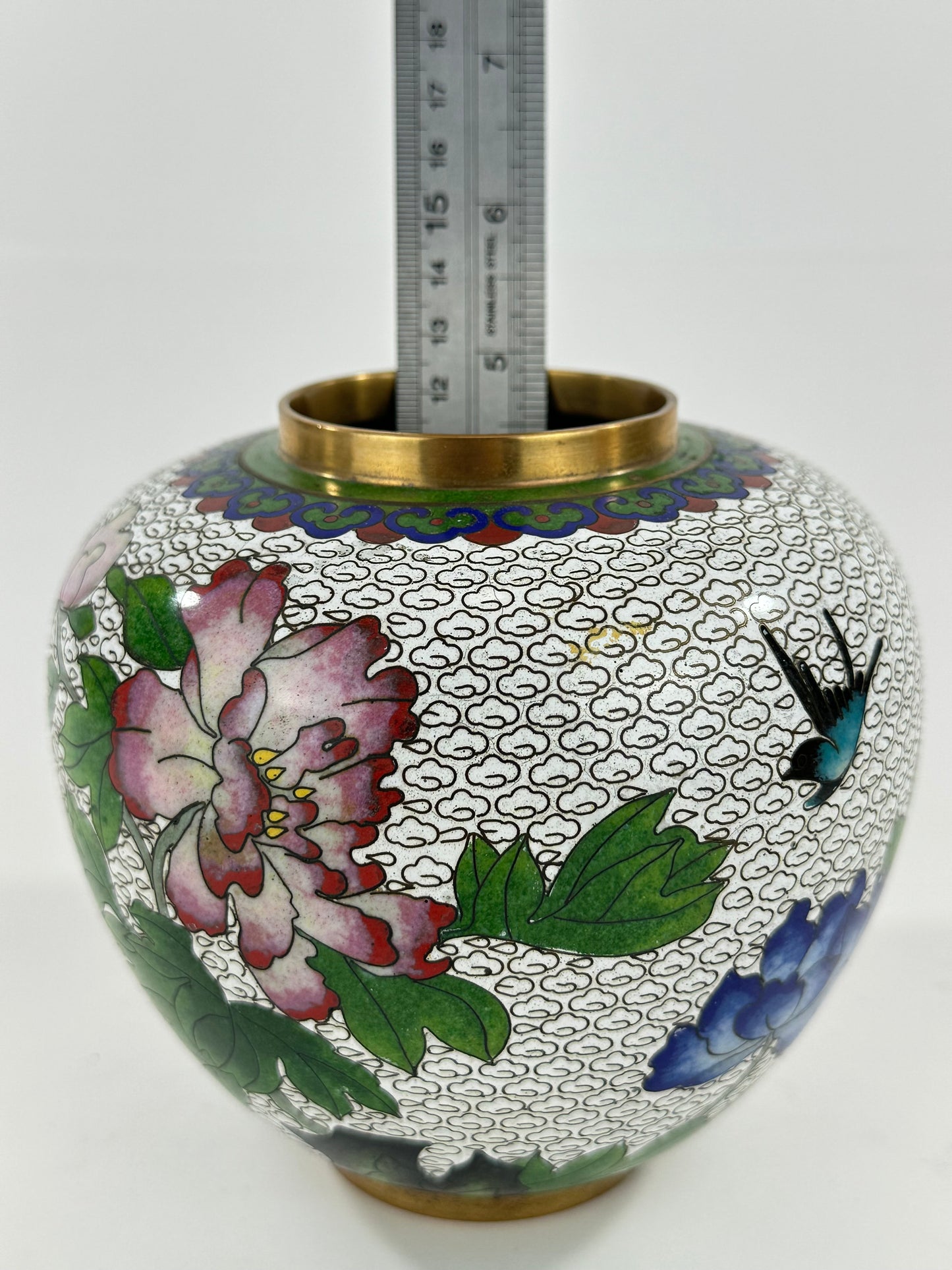 Vintage Chinese Cloisonné Lidded Jar 6”