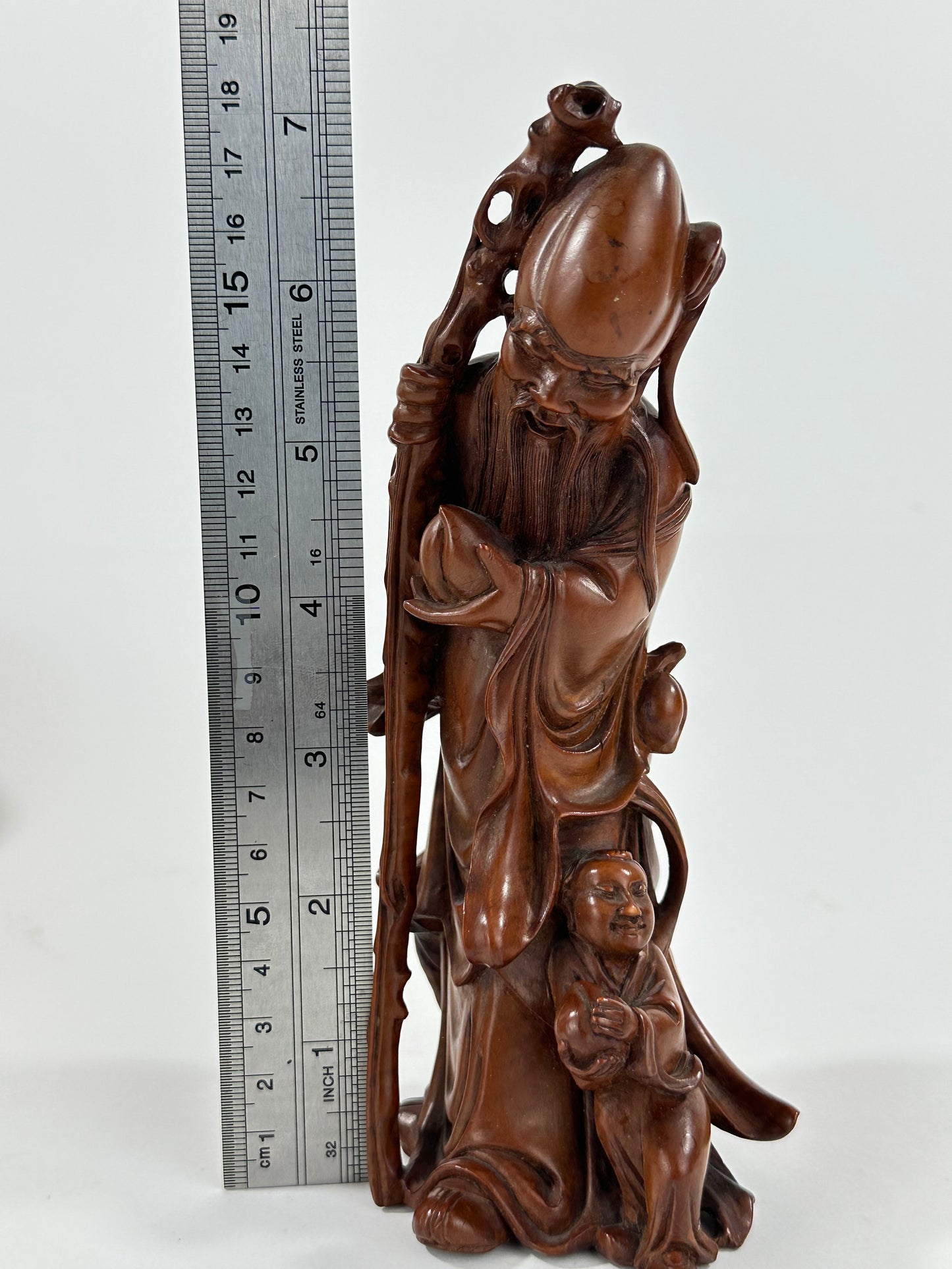 Vintage Chinese Hand-Carved Hardwood Figurine Sculpture Folk Figure 7"H