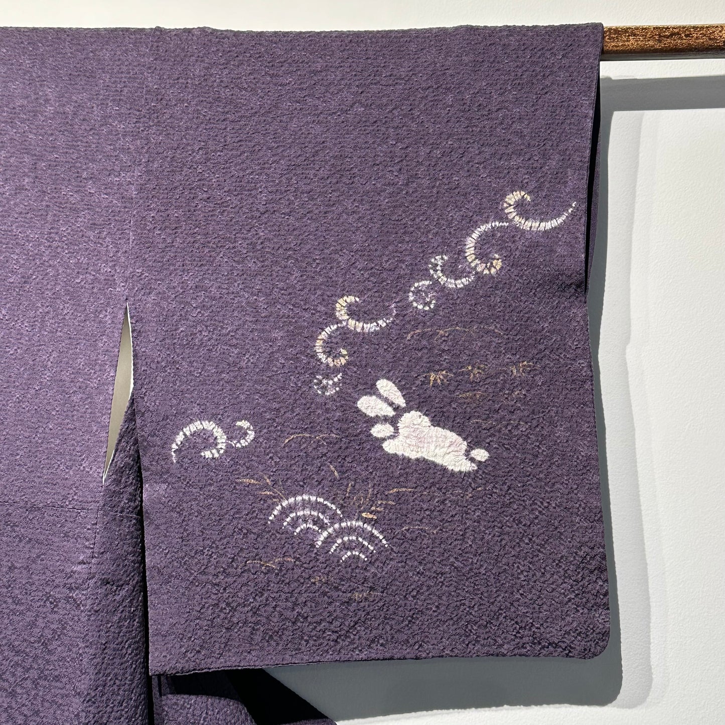 Japanese Zugawati Silk Houmongi Kimono Purple Shibori Rabbit Motif