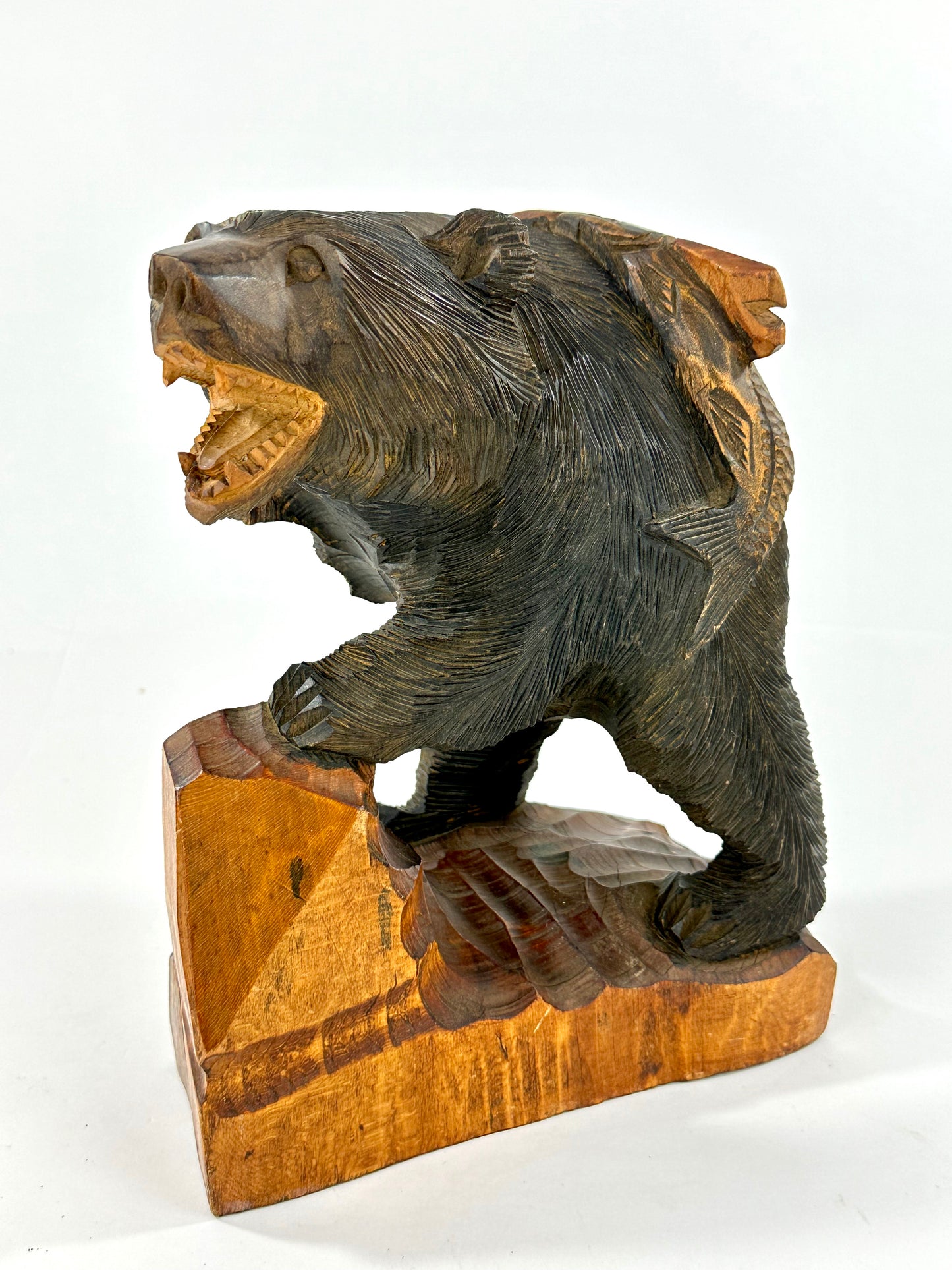 Vintage Japanese Ainu Bear Kuma w/ Salmon Sugi Wood ~10"