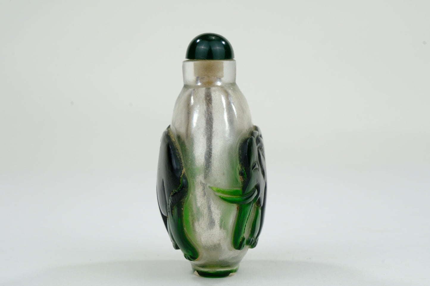 Vintage Chinese Glass Snuff Bottle Elephant Motif 3"