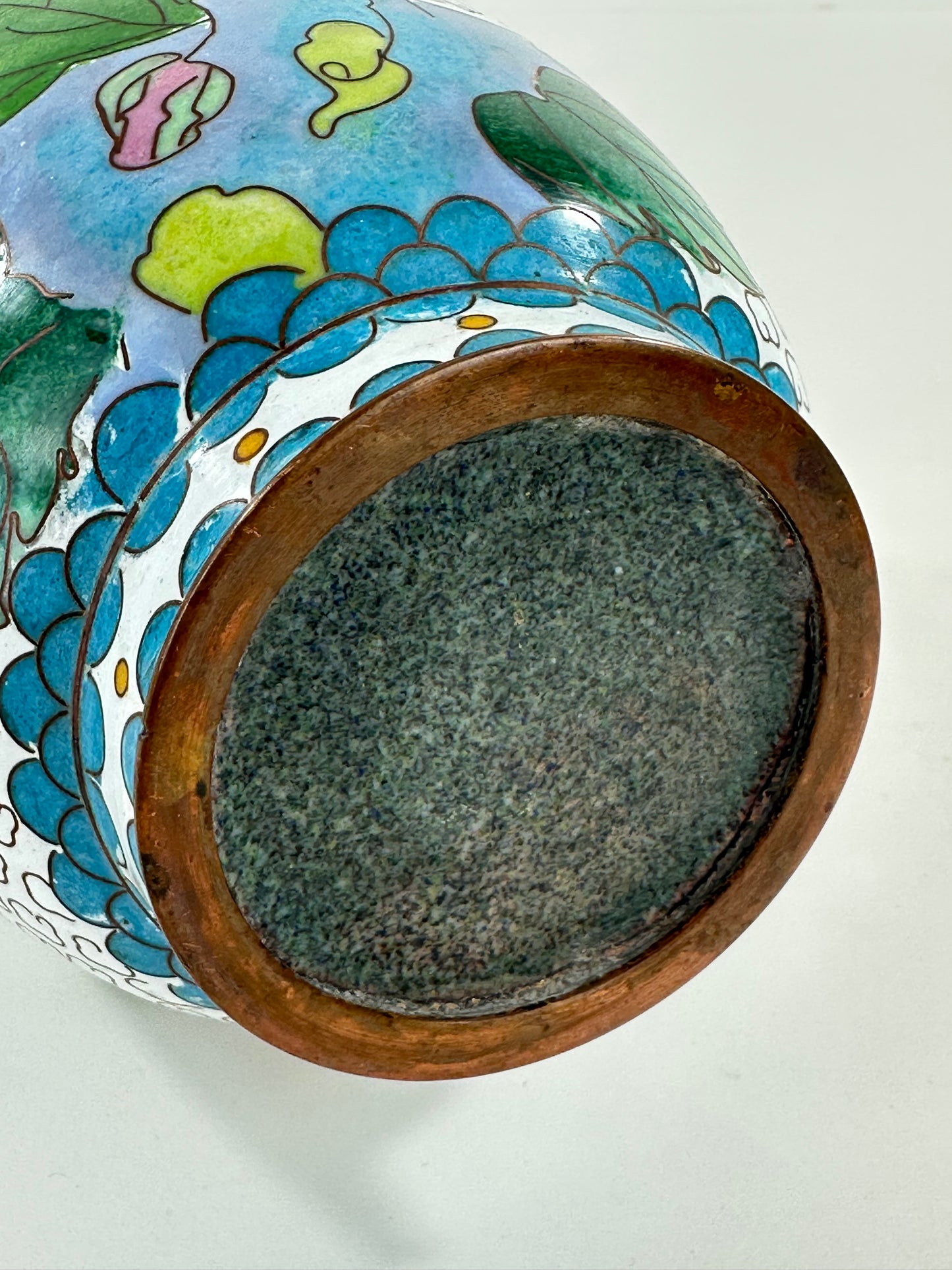 Vintage Chinese Cloisonné Vase chrysanthemum motif 12”