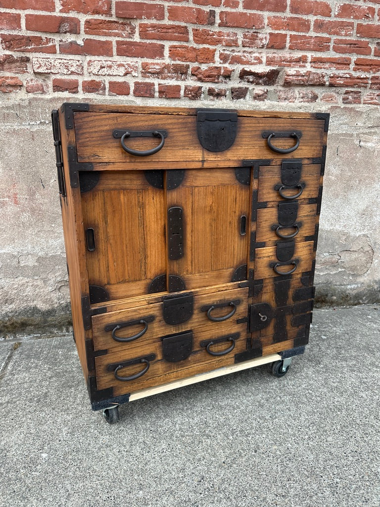 Antique Japanese Chobadansu Merchant Chest Sugi Iron Hardware Dated Meiji 1880