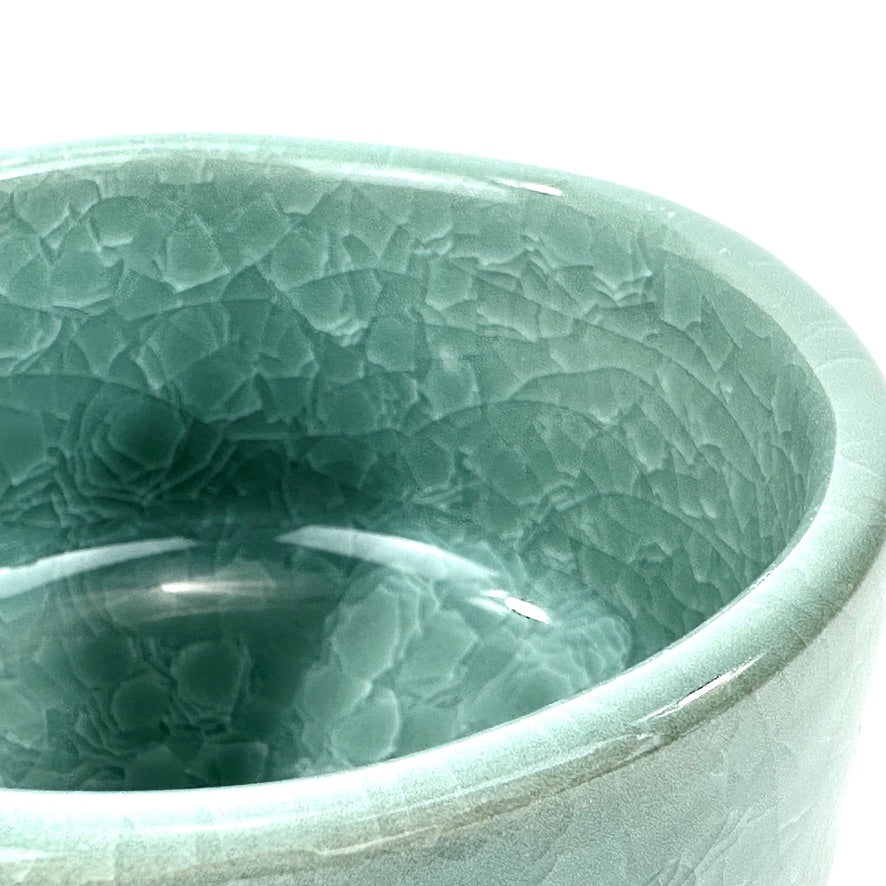 Japanese Handmade Mino Ware Chawan Matcha Tea Bowl Hiwa Celadon Green Kannyu Crackle NEW 5"