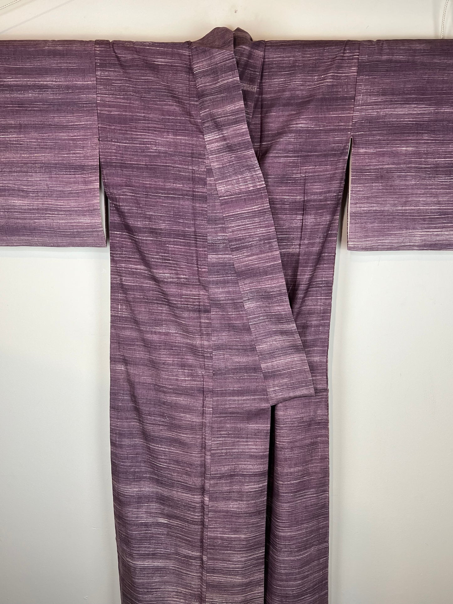 Vintage Japanese Silk Kimono Striated Plum Purple 63"L